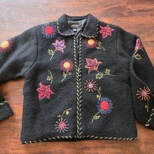 Icelandic Design Sweater Embroidered Wool mix lined coat Size Small